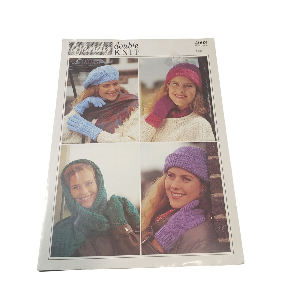 Wendy Double Knit Pattern 4008 Beret Hats Hooded Scarf Gloves Mitts Vintage